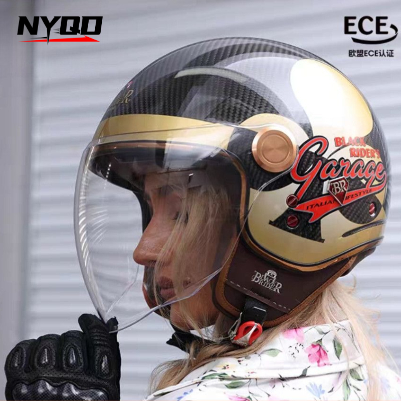 Vintage Open Face Retro Helmet - BEON BR20 Carbon Fiber Retro Half