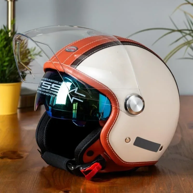 Vintage Open Face Retro Helmet - Vintage Leather Open Face Helmet Motorcycle