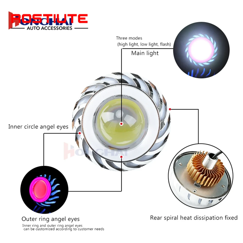 High/Low Beam Double Angel Eye - Universal Motorcycle Led Headlight Projector recension och pris