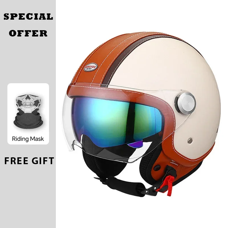 Vintage Leather Open Face Helm - Vintage Open Face Retro Helmet recension och pris